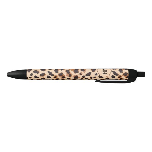 Monogram Leopard Print Brown Black Animal Pattern Kugelschreiber (Unterseite)