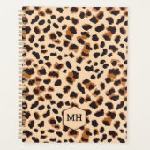 Monogram Leopard Print Brown Black Animal Weekly Planer (Vorderseite)