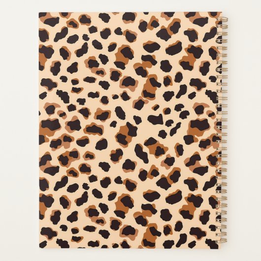 Monogram Leopard Print Brown Black Animal Weekly Planer (Rückseite)