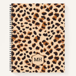 Monogram Leopard Print Chic Brown Blank Sketchbook Notizblock