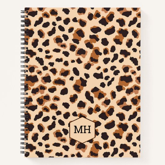 Monogram Leopard Print Chic Brown Blank Sketchbook Notizblock (Vorderseite)