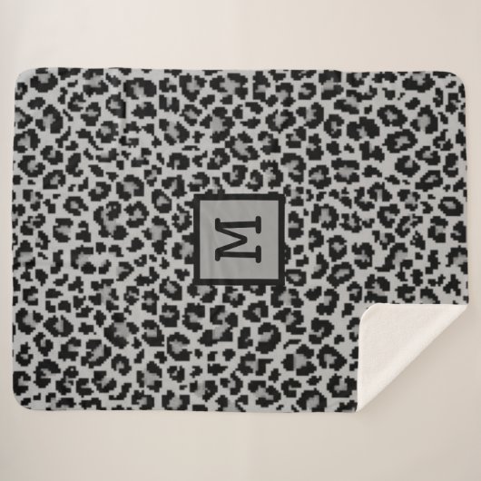 Monogram Leopard Print Initial Elegant Animal Gray Sherpadecke (Vorderseite (Horizontal))