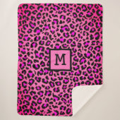 Monogram Leopard Print Initial Elegant Animal Pink Sherpadecke (Vorderseite)