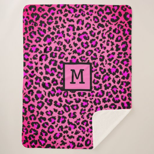 Monogram Leopard Print Initial Elegant Animal Pink Sherpadecke (Vorderseite)