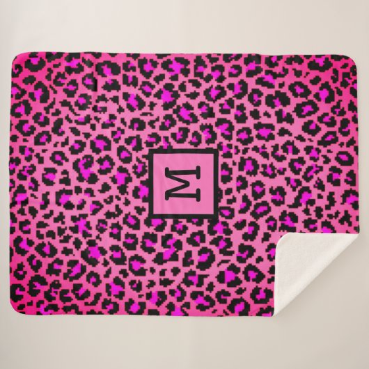 Monogram Leopard Print Initial Elegant Animal Pink Sherpadecke (Vorderseite (Horizontal))