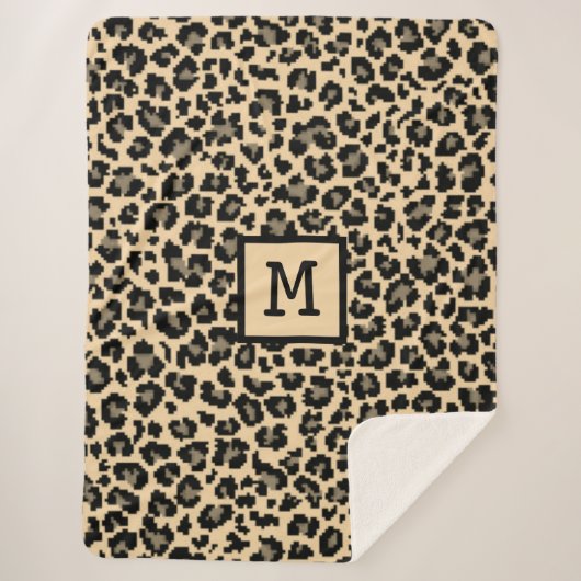 Monogram Leopard Print Initial Elegant Animal Sherpadecke (Vorderseite)
