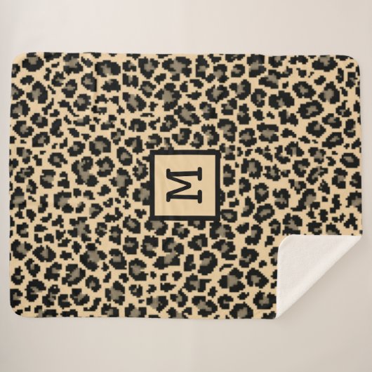 Monogram Leopard Print Initial Elegant Animal Sherpadecke (Vorderseite (Horizontal))