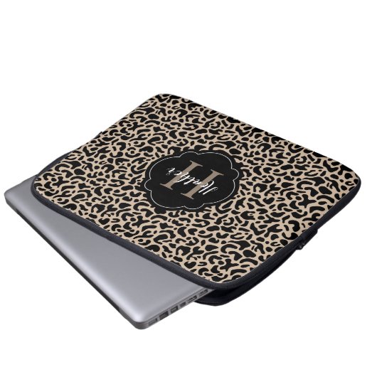 Monogram Leopard Print Laptopschutzhülle (Vorne Knopf)
