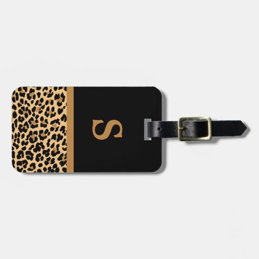 Monogram Leopard Print Lugtag Gepäckanhänger (Vorderseite horizontal)