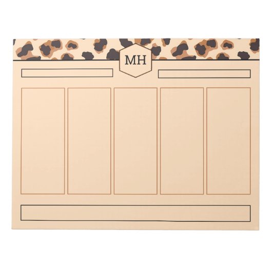 Monogram Leopard Print Modern Brown Black Animal Notizblock (Vorderseite)