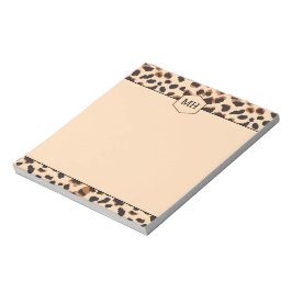 Monogram Leopard Print Modern Brown Black Animal Notizblock