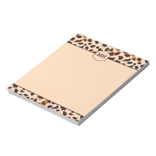 Monogram Leopard Print Modern Brown Black Animal Notizblock (Rotiert)