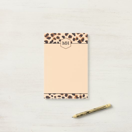 Monogram Leopard Print Modern Brown Black Animal Post-it Klebezettel (Auf Schreibtisch)