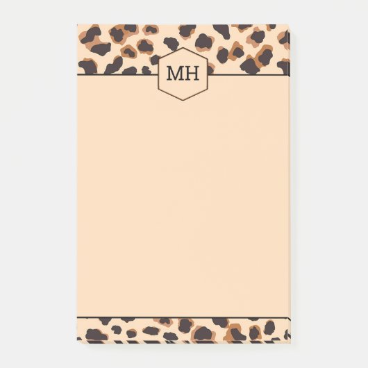 Monogram Leopard Print Modern Brown Black Animal Post-it Klebezettel (Vorderseite)