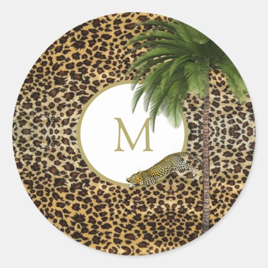 Monogram Leopard Print Pattern Wild Custom Runder Aufkleber (Vorderseite)