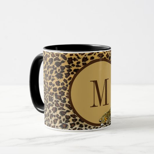 Monogram Leopard Print Pattern Wild Custom Tasse (Vorderseite Links)