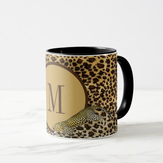 Monogram Leopard Print Pattern Wild Custom Tasse (VorderseiteRechts)