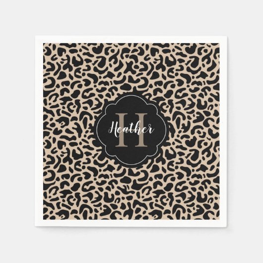 Monogram Leopard Print Serviette (Vorderseite)