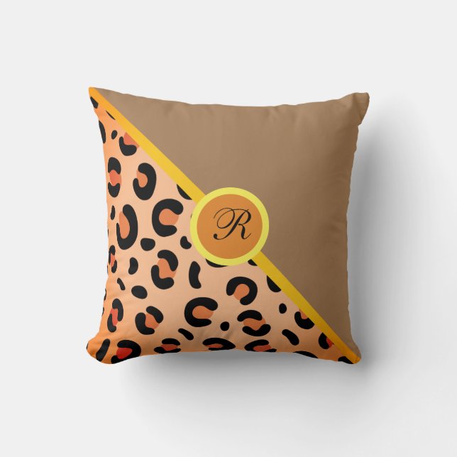Monogram Leopard Print Two Tone Golden Brown Kissen (Vorderseite)