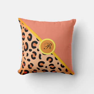 Monogram Leopard Print Two Tone Golden Cornflor Pi Kissen