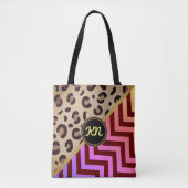 Monogram Leopard Print Zigzag Zickzack Zwei-Tone Tasche (Vorderseite)