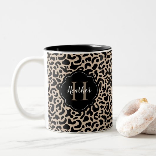 Monogram Leopard Print Zweifarbige Tasse (Mit Donut)
