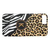 Monogram Leopard Zebra Print iPhone Case (Rückseite (Horizontal))
