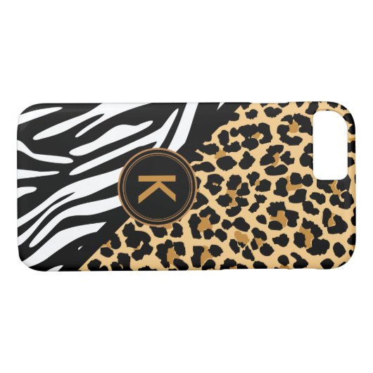 Monogram Leopard Zebra Print iPhone Case (Rückseite (Horizontal))