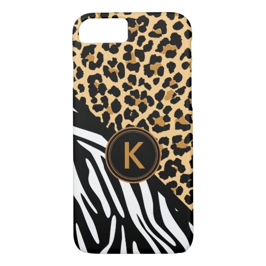 Monogram Leopard Zebra Print iPhone Case (Rückseite)