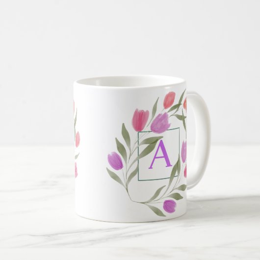 Monogram Letter A Black & White mit Blume Kaffeetasse (VorderseiteRechts)