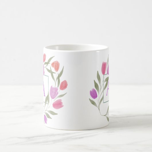 Monogram Letter A Black & White mit Blume Kaffeetasse (Mittel)
