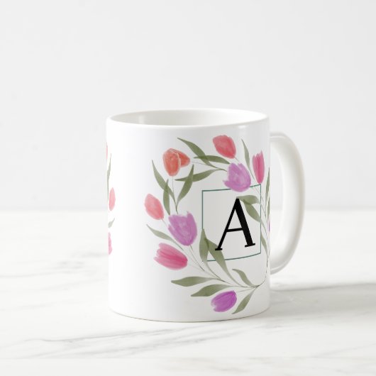 Monogram Letter A Black & White mit Blume Kaffeetasse (VorderseiteRechts)