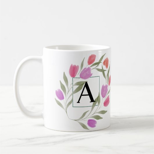 Monogram Letter A Black & White mit Blume Kaffeetasse (Links)