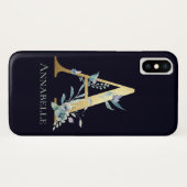 Monogram Letter A Blue Floral individuelle Name Case-Mate iPhone Hülle (Rückseite (Horizontal))