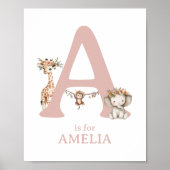 Monogram Letter A Boho Safari Animal Kinderzimmer Poster (Vorne)