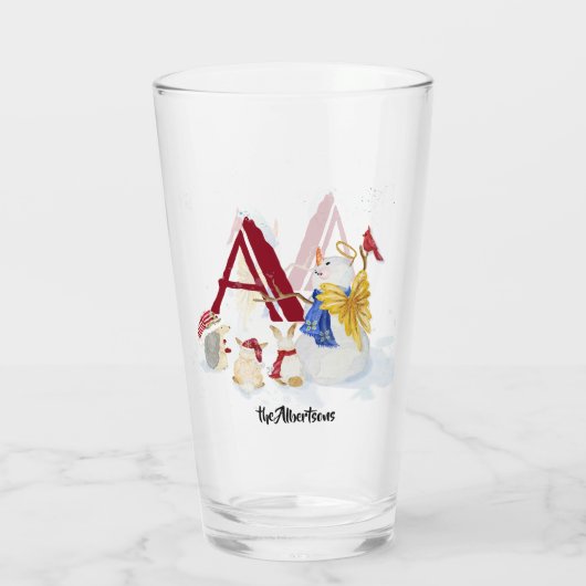 Monogram Letter A Frohe Weihnachts Angel Snowman Glas (Rückseite)