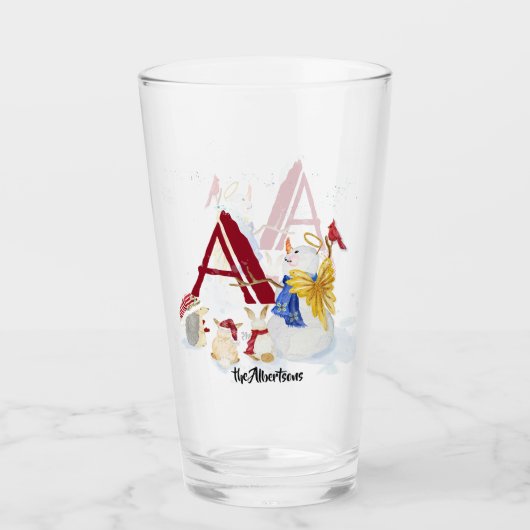 Monogram Letter A Frohe Weihnachts Angel Snowman Glas (Vorderseite)