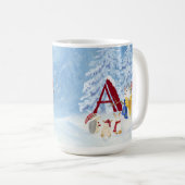 Monogram Letter A Frohe Weihnachts Angel Snowman Kaffeetasse (VorderseiteRechts)
