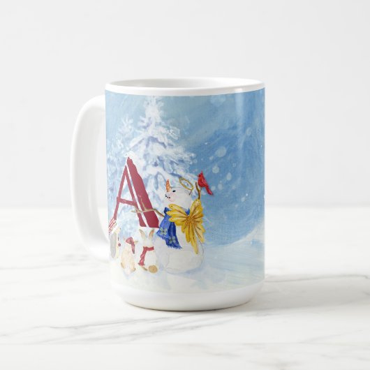Monogram Letter A Frohe Weihnachts Angel Snowman Kaffeetasse (Vorderseite Links)