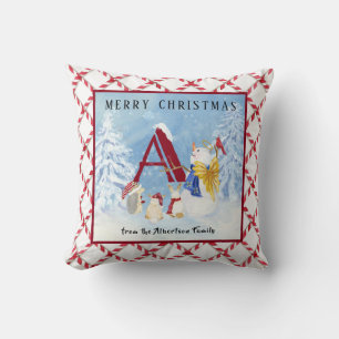 Monogram Letter A Frohe Weihnachts Angel Snowman Kissen