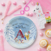 Monogram Letter A Frohe Weihnachts Angel Snowman Pappteller (Party)