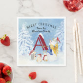 Monogram Letter A Frohe Weihnachts Angel Snowman Serviette (Beispiel)