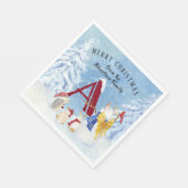 Monogram Letter A Frohe Weihnachts Angel Snowman Serviette (Ecke)