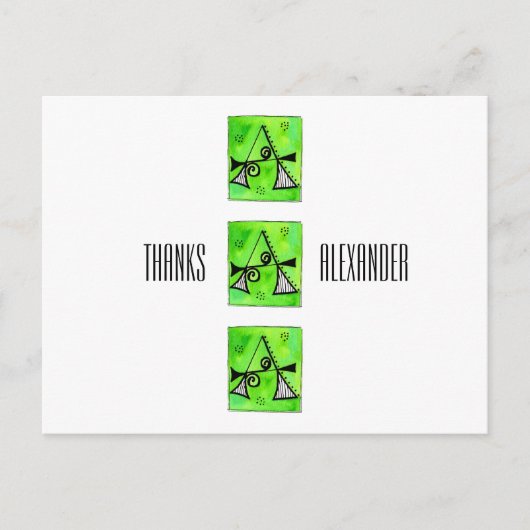 Monogram Letter A Name Whimsical Danke Postkarte (Vorderseite)