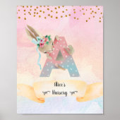 Monogram Letter A Niedlich Bunny Baby Girl Kinderz Poster (Vorne)