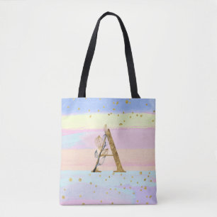 *~ Monogram LETTER A - Pastel Colors Gold Glitzer Tasche