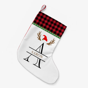 Monogram Letter A Red Black Tartan Christmas Kleiner Weihnachtsstrumpf