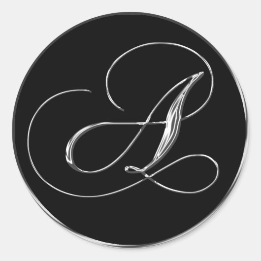 Monogram Letter A Sliver auf Black Wedding Siegel Runder Aufkleber (Vorderseite)
