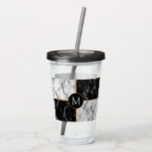 Monogram Letter Acrylic Tumbler Schwarz-weiße Marm Acryltrinkbecher (Rückseite)