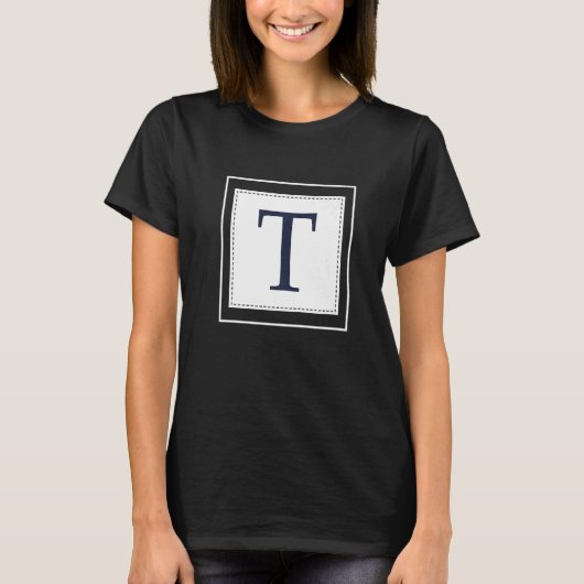Monogram Letter Alphabet Initial Navy Blue T-Shirt (Vorderseite)
